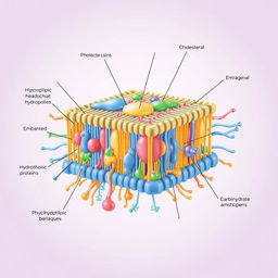 A detailed and scientifically accurate illustration of a cell membrane, showcasing its intricate structure