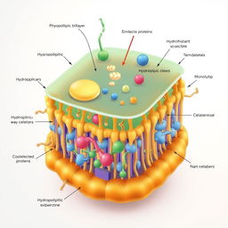 A detailed and scientifically accurate illustration of a cell membrane, showcasing its intricate structure