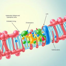 A detailed and scientifically accurate illustration of a cell membrane, showcasing its intricate structure