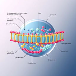 A scientifically accurate and visually stunning illustration of a cell membrane, showcasing its complex structure