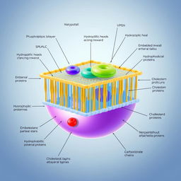 A scientifically accurate and visually stunning illustration of a cell membrane, showcasing its complex structure