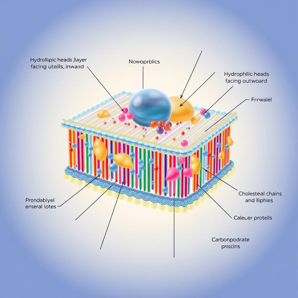 A scientifically accurate and visually stunning illustration of a cell membrane, showcasing its complex structure