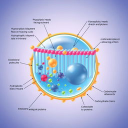 A scientifically accurate and visually stunning illustration of a cell membrane, showcasing its complex structure