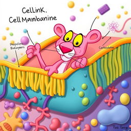 A whimsical representation of a cell membrane composition featuring the Pink Panther