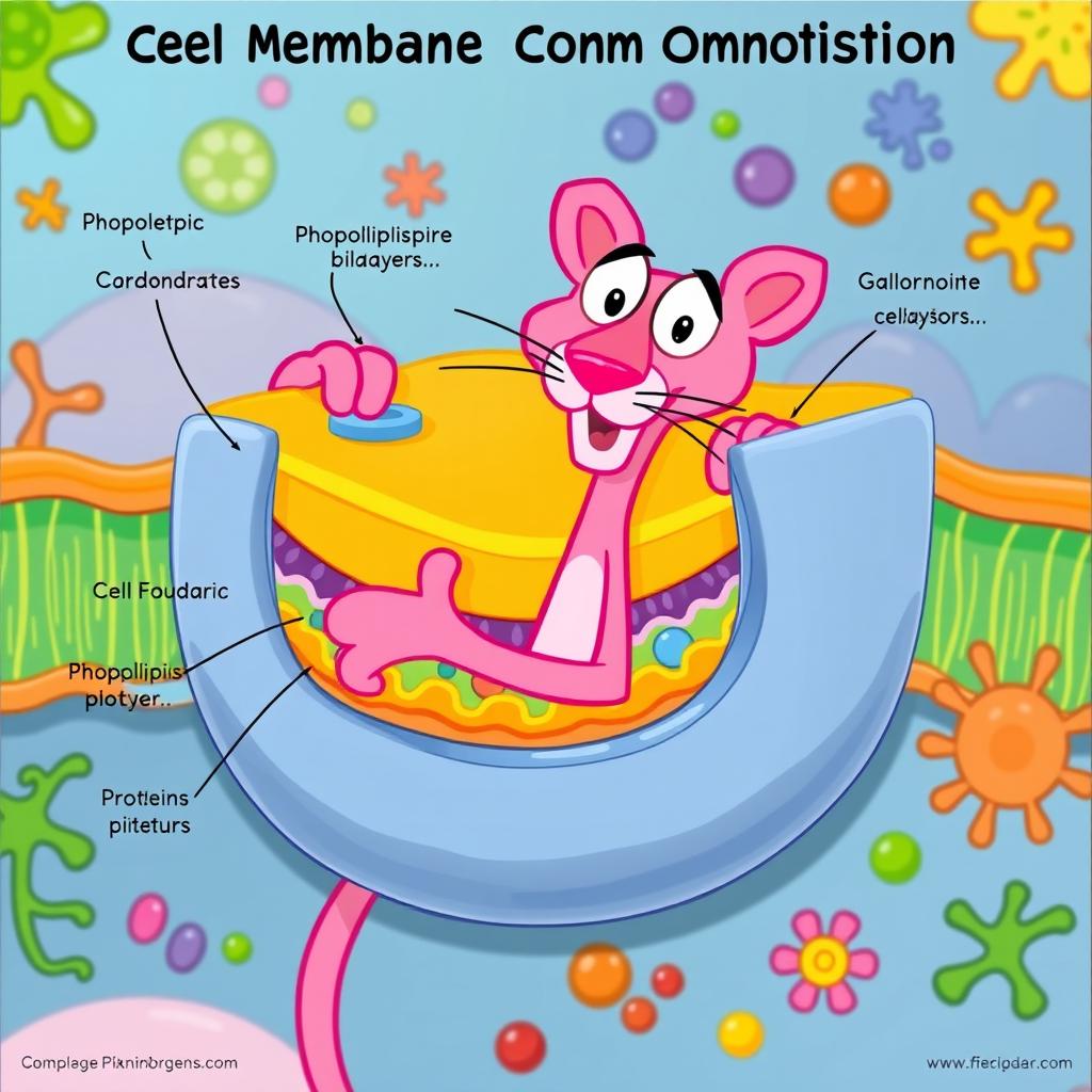 A whimsical representation of a cell membrane composition featuring the Pink Panther