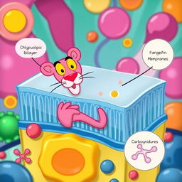 A whimsical representation of a cell membrane composition featuring the Pink Panther