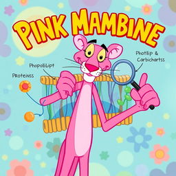 A vibrant and playful illustration of a cellular membrane, featuring the Pink Panther as the central character