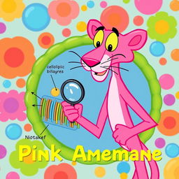 A vibrant and playful illustration of a cellular membrane, featuring the Pink Panther as the central character