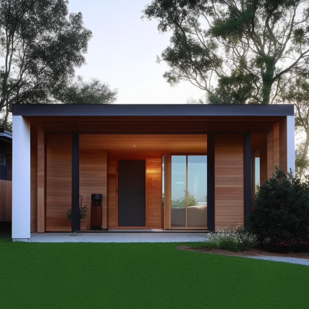 Design of an 18x40 house with a modern architectural style, natural light-filled rooms and spacious backyard.