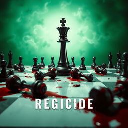 The movie poster for 'REGICIDE' features a chessboard in disturbing shades of green and white, as if from another world