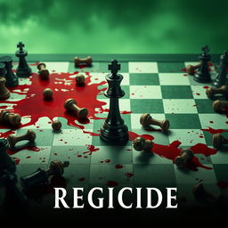 The movie poster for 'REGICIDE' features a chessboard in disturbing shades of green and white, as if from another world