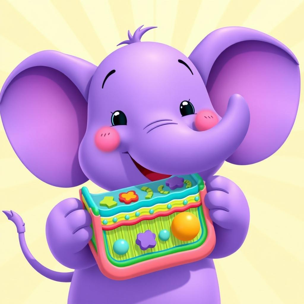 A playful purple elephant from the cartoon Pocoyo, joyfully holding a detailed model of a cell membrane