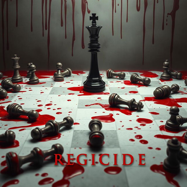 The movie poster for 'REGICIDE' features a chessboard in disturbing shades of red and white, as if from another world