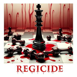 The movie poster for 'REGICIDE' features a chessboard in disturbing shades of red and white, as if from another world