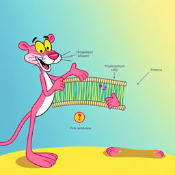 An engaging illustration featuring the Pink Panther character alongside a detailed representation of a cell membrane