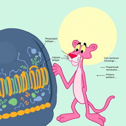 An engaging illustration featuring the Pink Panther character alongside a detailed representation of a cell membrane