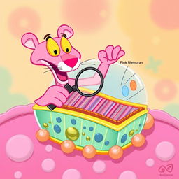 A lively and whimsical illustration of a cell membrane featuring the Pink Panther character