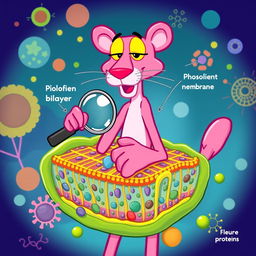 An entertaining and vibrant illustration of a cell membrane featuring the Pink Panther character