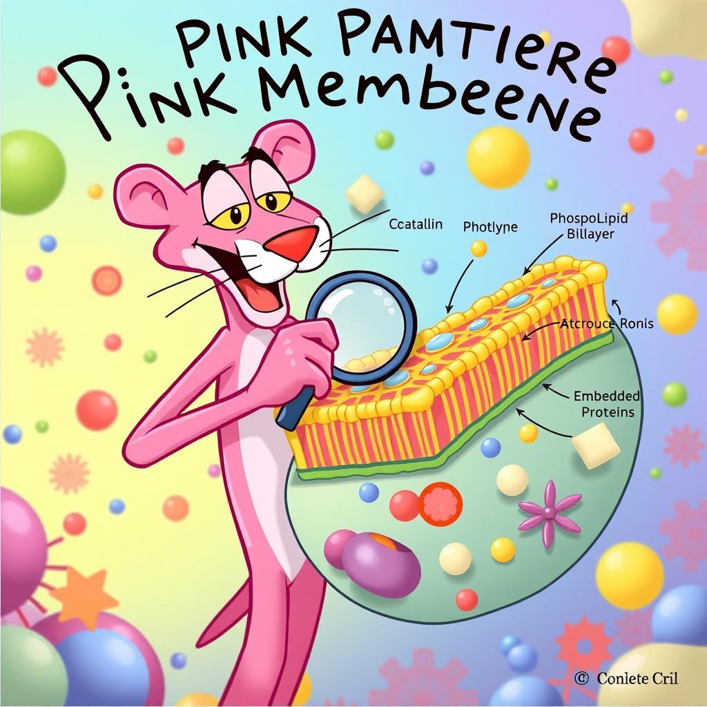 An entertaining and vibrant illustration of a cell membrane featuring the Pink Panther character