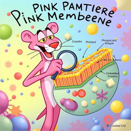 An entertaining and vibrant illustration of a cell membrane featuring the Pink Panther character