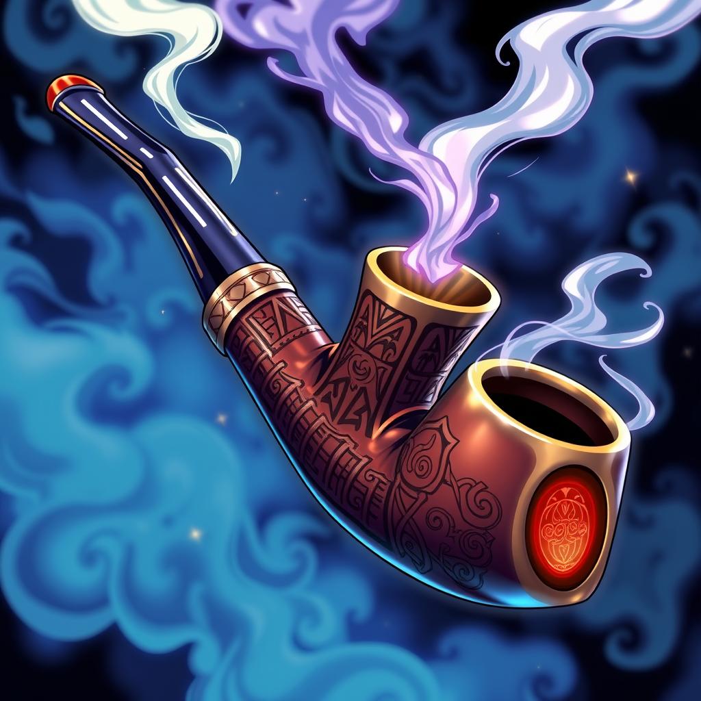 An intricately designed smoking pipe featuring mystical runic inscriptions along its body, complemented by a sharp, elegantly styled mouthpiece