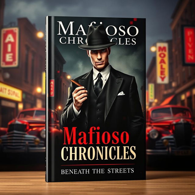 A captivating book cover design featuring a classic mafioso theme