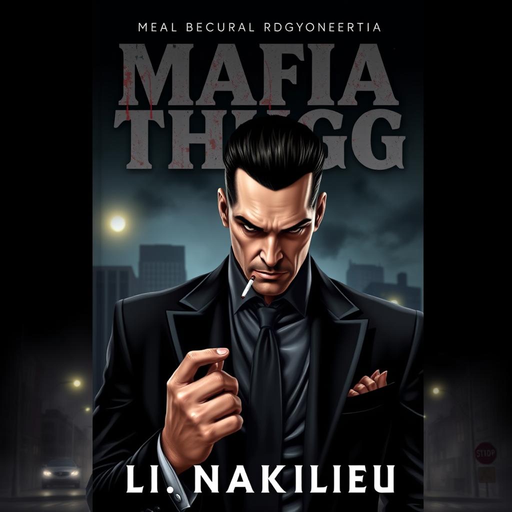 A book cover featuring a mafia thug character, with a dark and moody atmosphere