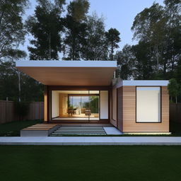 Design of an 18x40 house with a modern architectural style, natural light-filled rooms and spacious backyard.