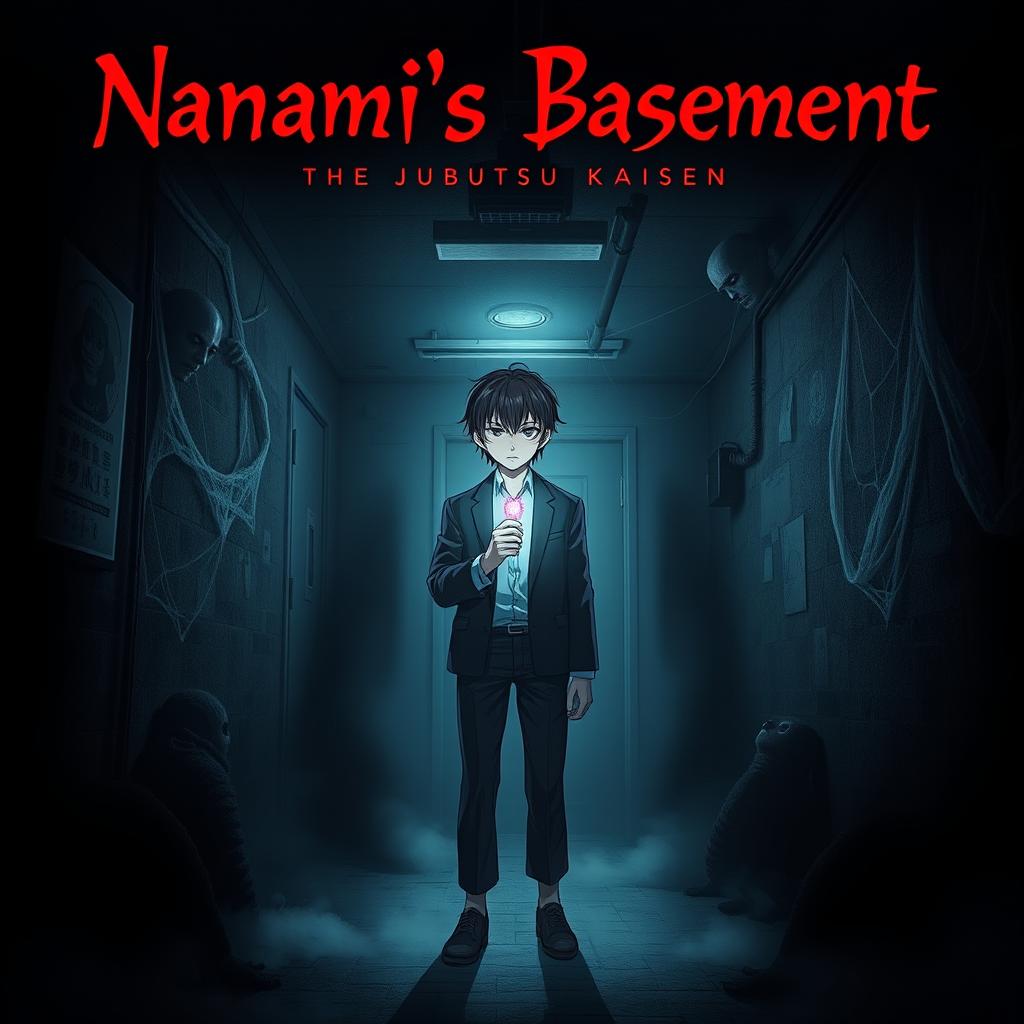 A chilling horror movie poster titled 'Nanami's Basement'