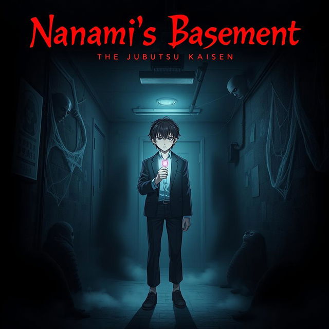 A chilling horror movie poster titled 'Nanami's Basement'