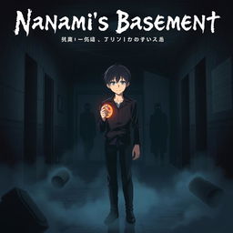 A chilling horror movie poster titled 'Nanami's Basement'