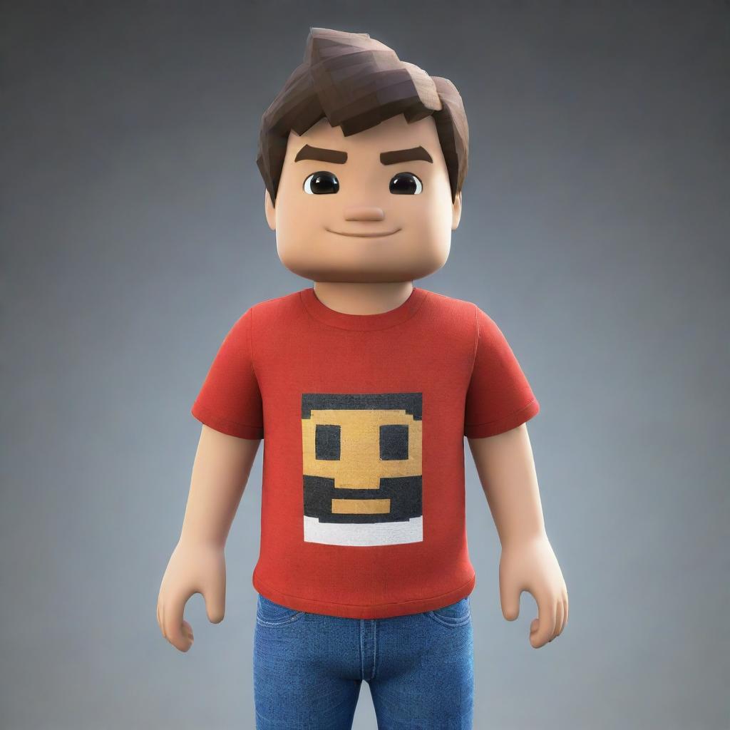 A digital representation of an average Roblox player. Avatar displays typical attire: a T-shirt, jeans, and a blocky structure with bright, expressive eyes.