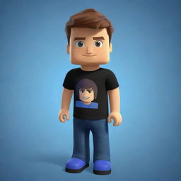 A digital representation of an average Roblox player. Avatar displays typical attire: a T-shirt, jeans, and a blocky structure with bright, expressive eyes.