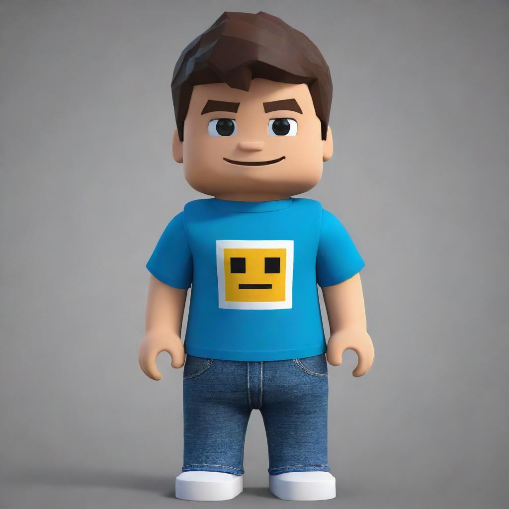 A digital representation of an average Roblox player. Avatar displays typical attire: a T-shirt, jeans, and a blocky structure with bright, expressive eyes.