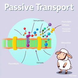 An educational illustration depicting a cell membrane and the process of passive transport