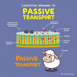 An educational illustration depicting a cell membrane and the process of passive transport