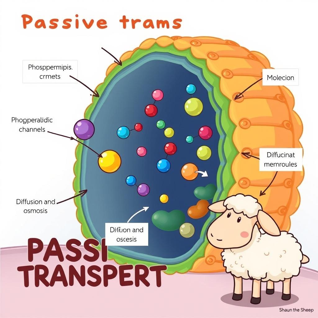 A detailed educational illustration depicting a cell membrane and the process of passive transport