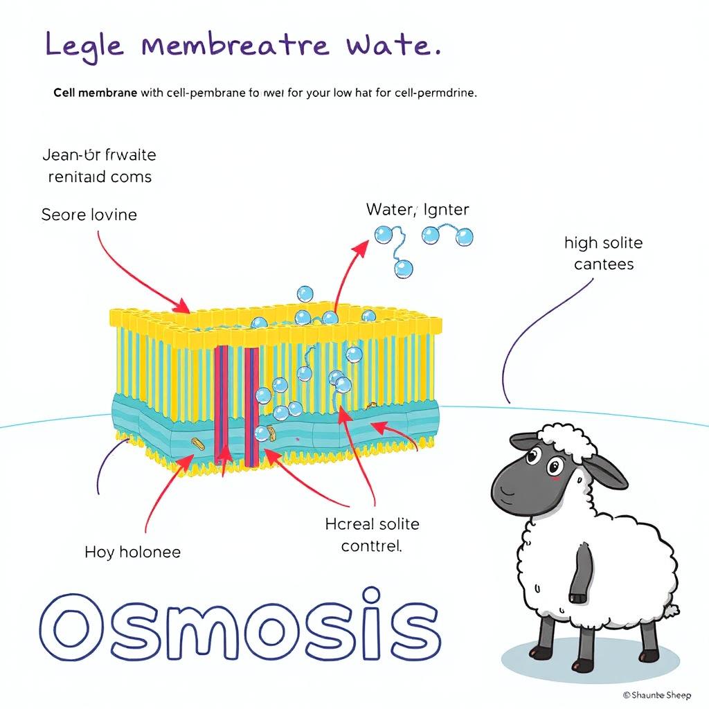 A vibrant educational illustration depicting a cell membrane and the process of osmosis