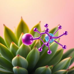 A beautifully detailed close-up illustration of a Guatéala, an exotic succulent plant, positioned next to a vibrant phospholipid molecule