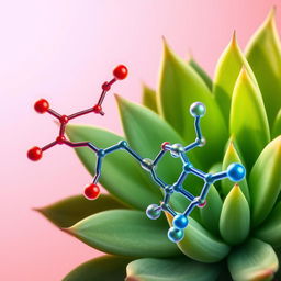 A beautifully detailed close-up illustration of a Guatéala, an exotic succulent plant, positioned next to a vibrant phospholipid molecule