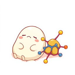 A playful and whimsical illustration of Gudetama, the lazy egg character, lounging next to a colorful phospholipid molecule