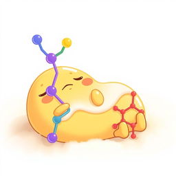 A playful and whimsical illustration of Gudetama, the lazy egg character, lounging next to a colorful phospholipid molecule