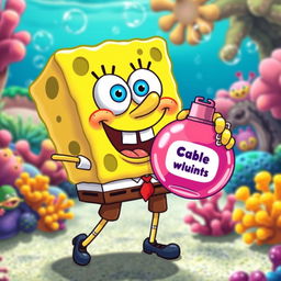 SpongeBob SquarePants character with a humorous twist, holding a cartoonish sodium-potassium bomb