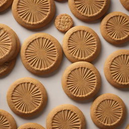 Render a Minasa cookie typical of the Philippines. It should be beautifully textured with a golden brown hue, and decorated with traditionally carved patterns. Highlight its scrumptious, crumbly texture