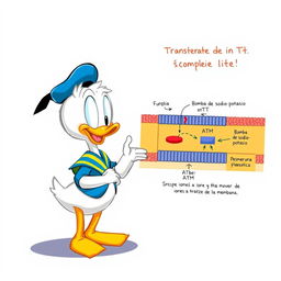 Un adorable y pequeño Pato Donald mostrando con entusiasmo el transporte activo de la membrana plasmática