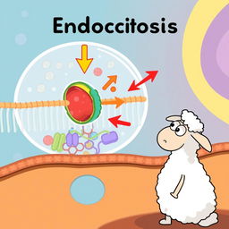 A colorful and informative illustration depicting a cell membrane undergoing endocytosis