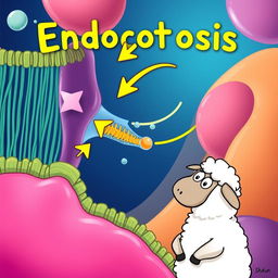 A colorful and informative illustration depicting a cell membrane undergoing endocytosis