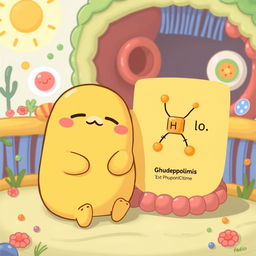 A delightful illustration featuring Gudetama, the lazy egg character, sitting next to a detailed, text-free graphical representation of a phospholipid molecule