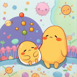 A delightful illustration featuring Gudetama, the lazy egg character, sitting next to a detailed, text-free graphical representation of a phospholipid molecule