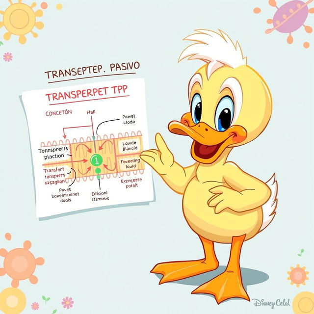 Un adorable y pequeño Pato Donald mostrando con alegría el transporte pasivo de la membrana plasmática